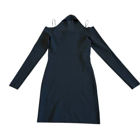 Alexander Wang Black Fitted Bodycon Dress Turtle Neck Cold Shoulder Size Small - Picture 7 of 12